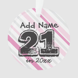 Ornamento Rosa Personalizado de Aniversário de 21