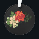 Ornamento Rosa Vermelha e Margaridas Fundo Preto<br><div class="desc">Belo e colorido buquê de flores, rosa vermelha e margaridas brancas em fundo preto.</div>
