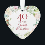 Ornamento rosas de aniversário do casamento Ruby Garland<br><div class="desc">Apresentando uma delicada granja floral de aquarela,  esta vitória botânica chic do 40º aniversário de casamento pode ser personalizada com sua informação especial de aniversário em um elegante texto rubi. Projetado por Thisnotme©</div>