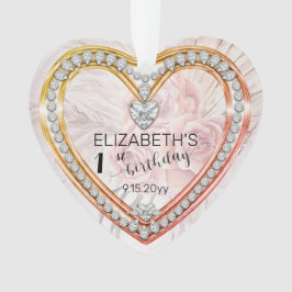Ornamento Rosas Rosa |primeiro aniversario de diamantes Orna