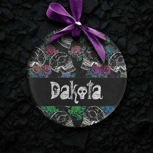 Ornamento Rosas roxas do crânio   Dark Royal Grunge Glam