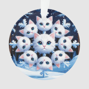 Ornamento Rostos de Gatos Brancos Fofos Dispostos em um Floc