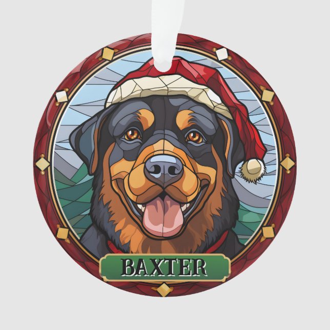 Ornamento Rottweiler de Vidro Conservado Personalizado (Frente)