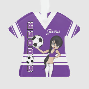 Ornamento Roxo bonito da menina   do futebol da juventude