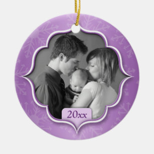 Ornamento roxo da foto do ø Natal da família