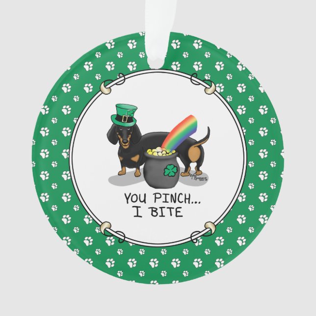 Ornamento Rua. Dachshund do Dia de Patrick (preto e bronzead (Frente)