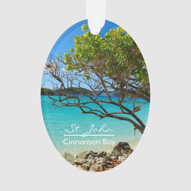 Ornamento Rua, John Cinnamon Bay Beach Oval Ornament (Verso)