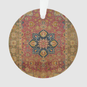 Ornamento Rug Pérsico asiático Dourado Caxemira Vermelho