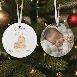 Ornamento Rustic Baby's First Christmas Photo Keepsake
