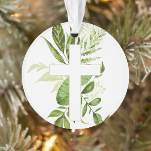 Ornamento Rustic Baptism Greenery Cross Favor