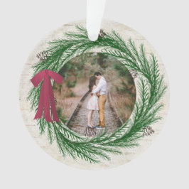 Ornamento Rustic First Christmas Engajou Duas Fotografias no