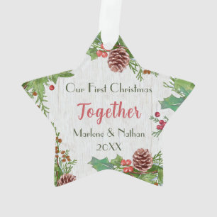 Ornamento Rustic Holly Pine Junto Foto Personalizada De Dois