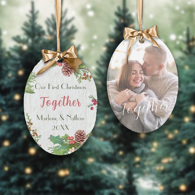 Ornamento Rustic Holly Pine Junto Foto Personalizada Do Marc (Criador carregado)