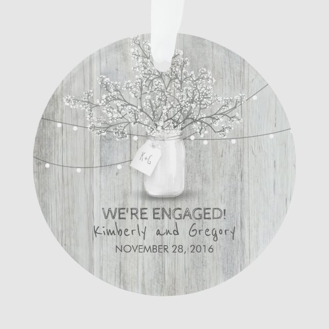 Ornamento Rustic Mason Jar Baby's Breath String Luz Madeira (Frente)