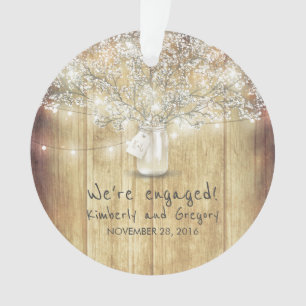 Ornamento Rustic Mason Jar Baby's Breath String Luz Madeira