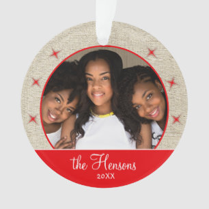 Ornamento Rustic Red Snowflake Foto de Natal Keepsasak