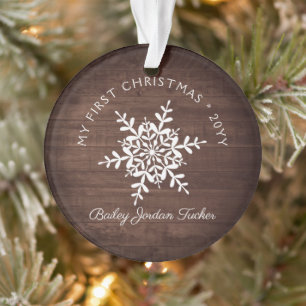 Ornamento Rustic Snowflakes Baby First Christmas Stats