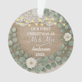 Ornamento Rustic Wood & Eucalyptus Mr & Mrs Christmas