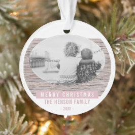 Ornamento Rustic Wood Pink Felry Christmas Family Photo
