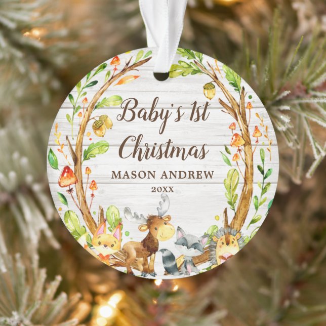 Ornamento Rustic Woodland Animal Baby's First Christmas (Árvore)