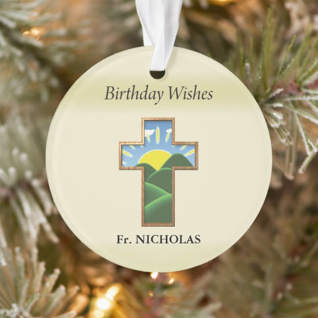 Ornamento Sacerdote Cruzado de Aniversário Personalizado (Árvore)