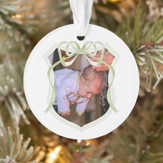 Ornamento Sage Green Arco Crest Baptism Foto (Árvore)