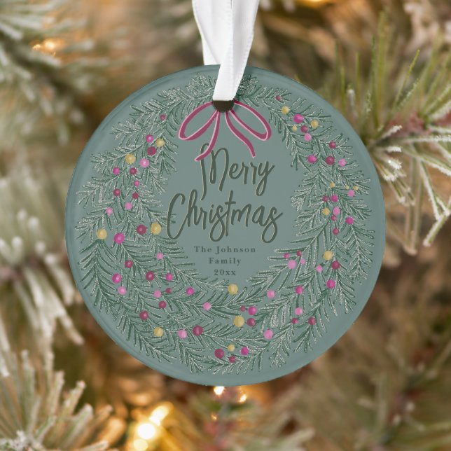 Ornamento Sage Green Christmas Acrylic Ornament with Photo (Árvore)