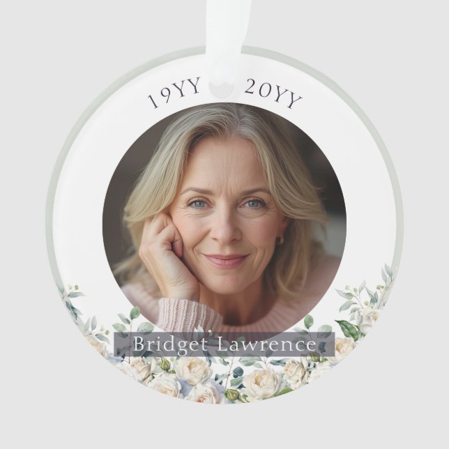 Ornamento Sage Green Eucalyptus White Roses Remembrance (Frente)