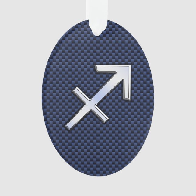 Ornamento Sagitário Símbolo Zodíaco no Estilo de Fibra Azul  (Frente)