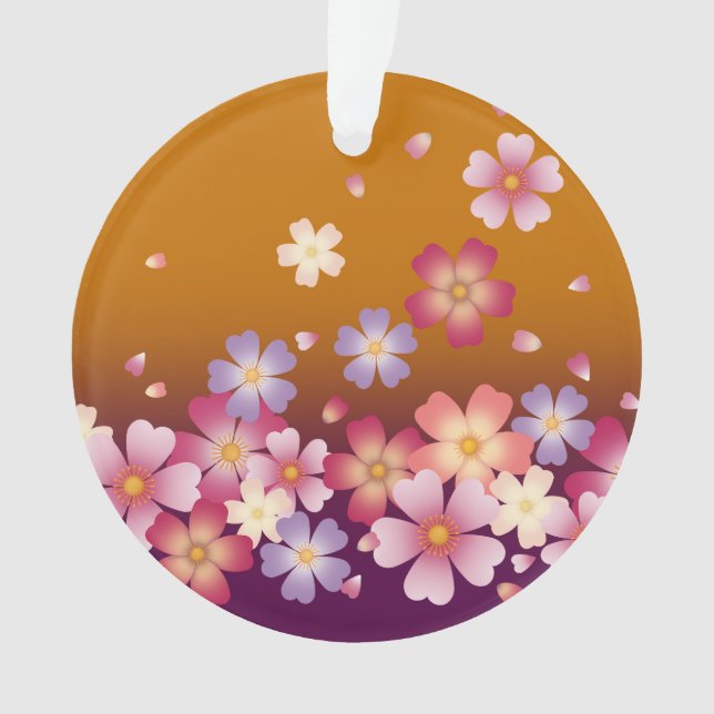 Ornamento Sakura Blossoms Borgonha e Personalizada Dourada (Frente)
