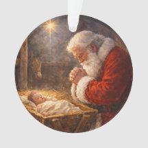 Santa ajoelhado no presépio