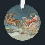 Ornamento Santa Claus Christmas Antique Sleigh Reindeer<br><div class="desc">Papais noeis de Natal no seu trenó - Esta imagem é de um antigo cartão de Natal antigo dos anos 1800. Mostra papais noeis no trenó na véspera de Natal,  com suas renas e brinquedos!</div>