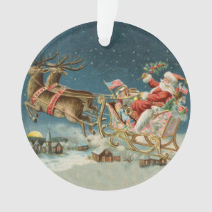 Ornamento Santa Claus Christmas Antique Sleigh Reindeer