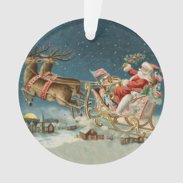 Ornamento Santa Claus Christmas Antique Sleigh Reindeer (Frente)