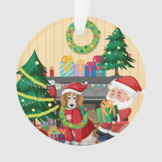 Ornamento Santa & Dog by the Fireplace – Cozy Christmas