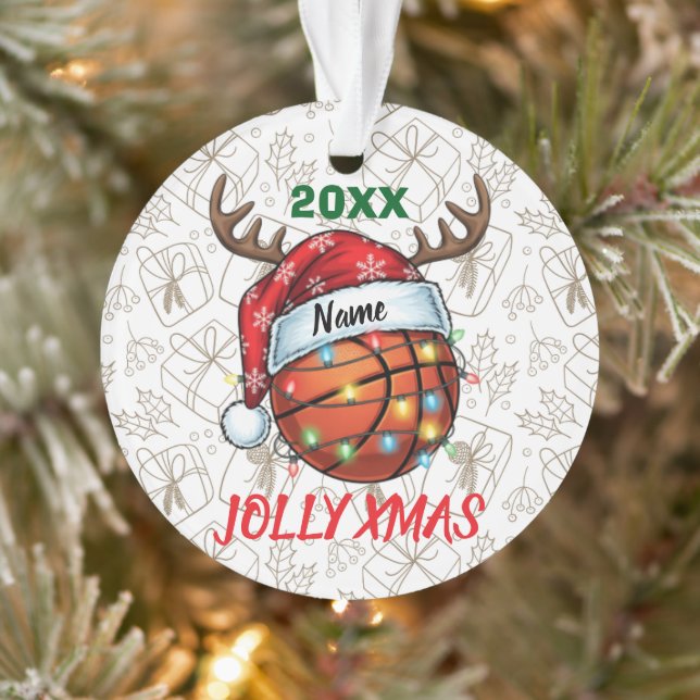 Ornamento  Santa Hat Basketball Reindeer Christmas Fun Sport (Árvore)