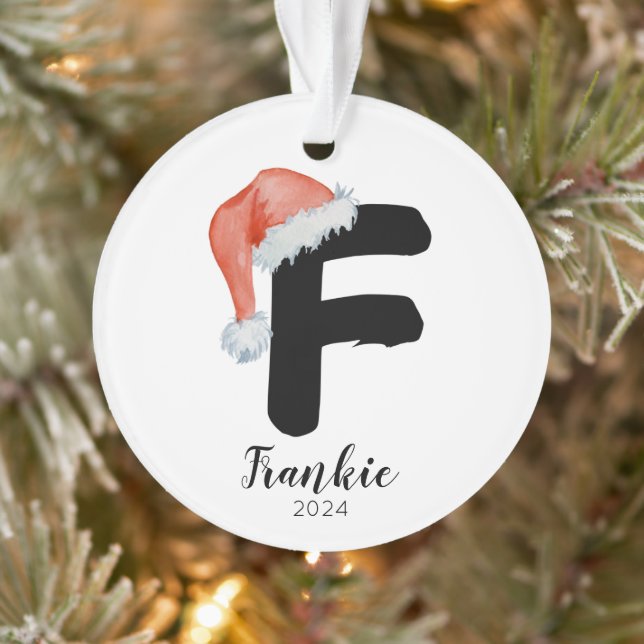 Ornamento Santa Hat Simples - Letra Personalizável F Natal (Árvore)
