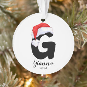 Ornamento Santa Hat Simples - Letra Personalizável G Natal