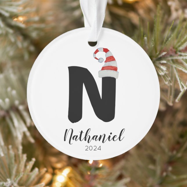 Ornamento Santa Hat Simples - Letra Personalizável N Natal (Árvore)