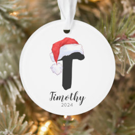 Ornamento Santa Hat Simples - Letra Personalizável T Natal