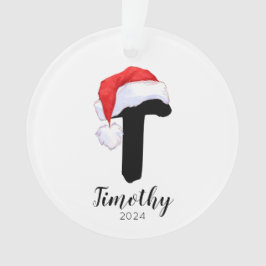 Ornamento Santa Hat Simples - Letra Personalizável T Natal