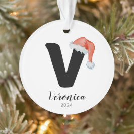 Ornamento Santa Hat Simples - Letra Personalizável V Natal