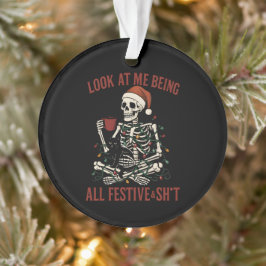Ornamento Santa Skeleton with Cat Holiday Snark