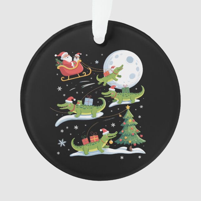 Ornamento Santa Sleigh Riding Alligator Christmas Funny Xmas (Frente)