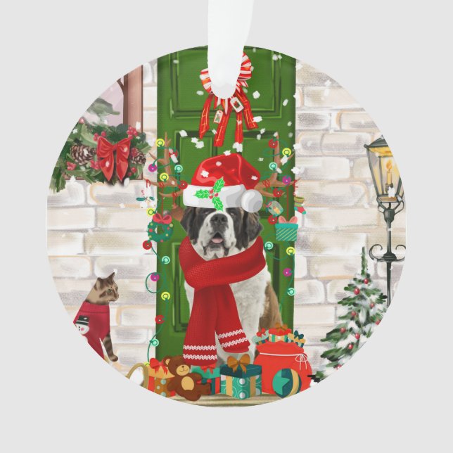 Ornamento Santo Bernard Dog Natal (Frente)