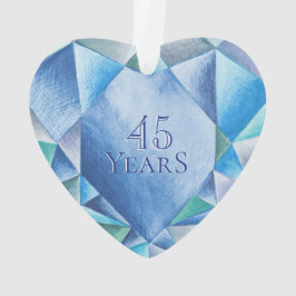 Ornamento Sapphire Watercolor Heart 45º Aniversário de Casam