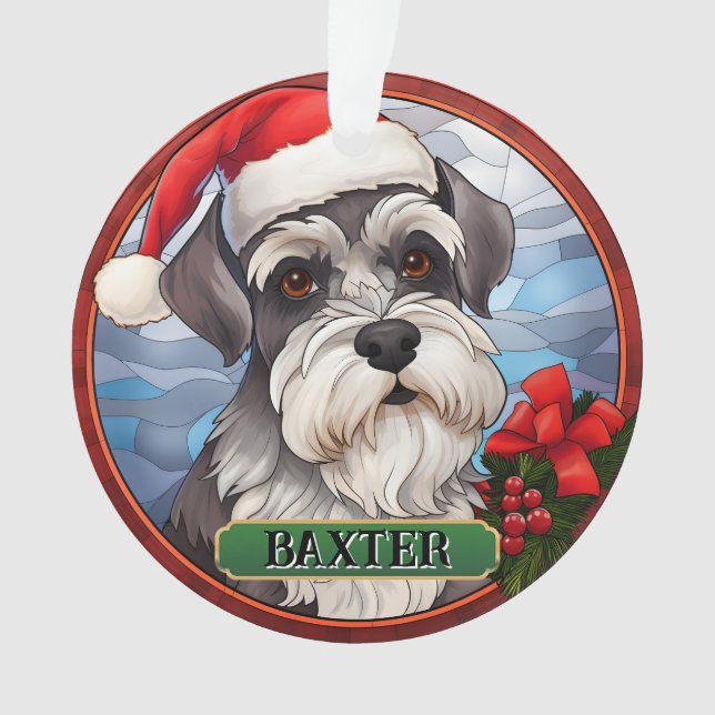 Ornamento Schnauzer, Miniatura De Vidro Personalizada (Frente)