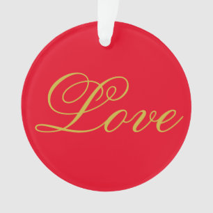 Ornamento Script de Cor Dourada Amor Vermelho Caligrafia Cas