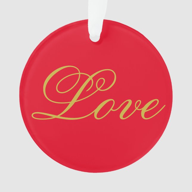 Ornamento Script de Cor Dourada Amor Vermelho Caligrafia Cas (Frente)
