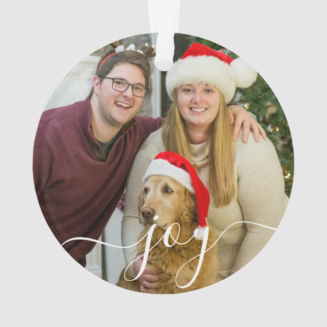 Ornamento Script de foto personalizado da família moderna (Verso)